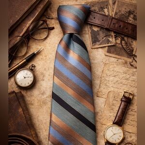 Robert Alan Vintage Silk Necktie Blue Brown Stripe Classic Mens Business Tie